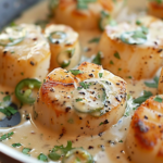 Scallops with Bourbon Jalapeño Cream Sauce