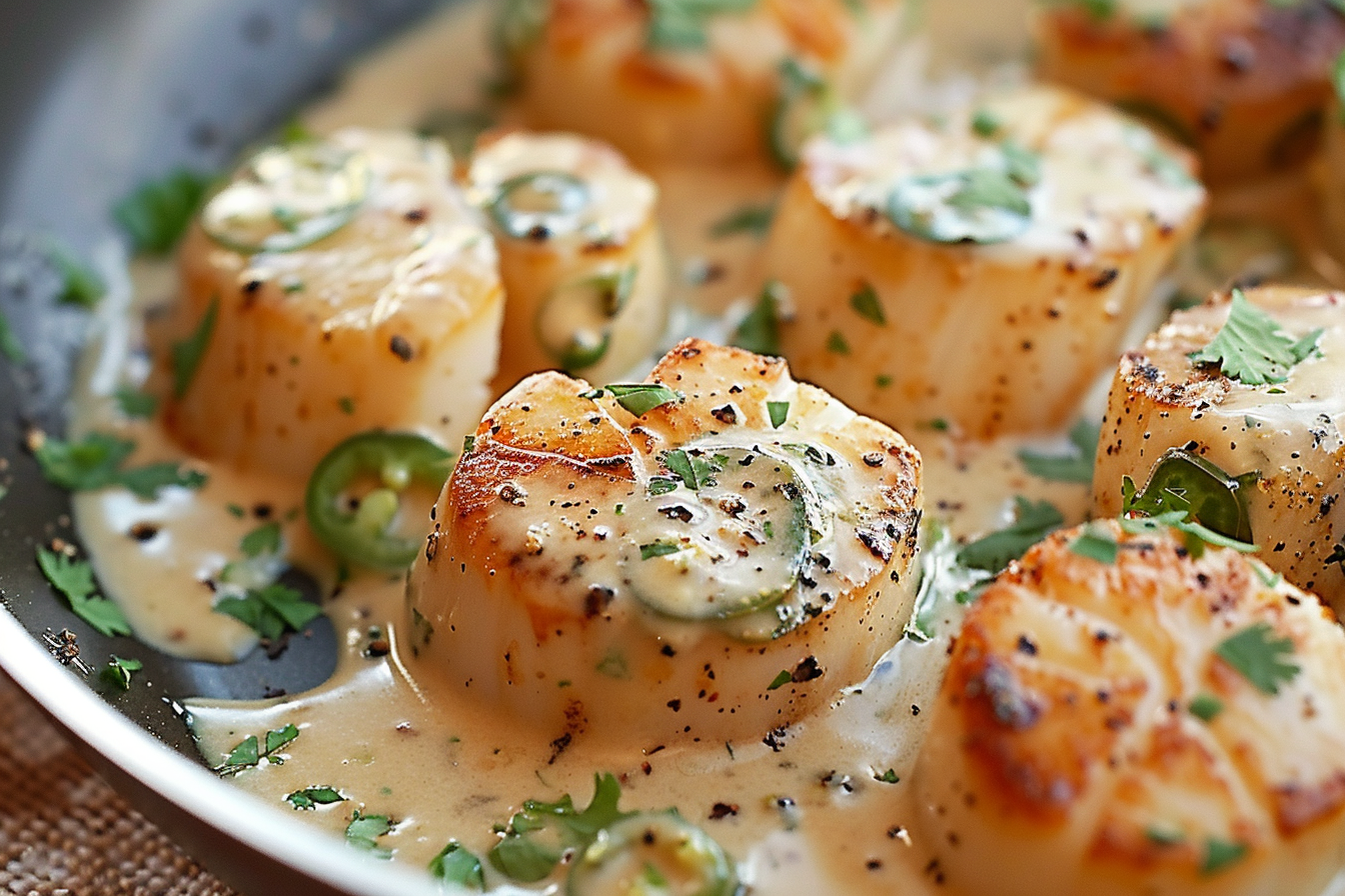 Scallops with Bourbon Jalapeño Cream Sauce