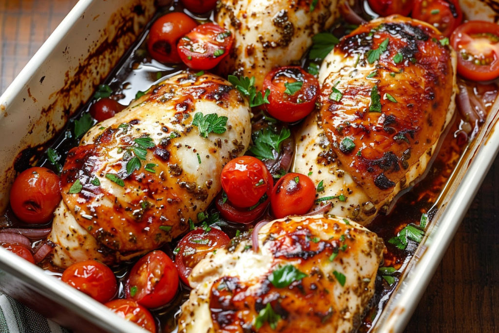 Balsamic Chicken Bake with Fresh Tomatoes - MiaRecipes